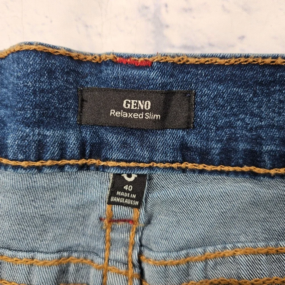 True Religion Geno Big T Flap Relaxed Slim Jeans MENS 40X33 Indigo Blue 106709